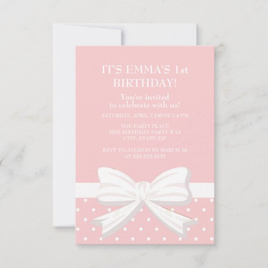 Pink White Polka Dot Little Girl First Birthday Kaart (Voorkant)