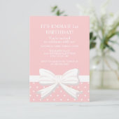 Pink White Polka Dot Little Girl First Birthday Kaart (Staand voorkant)