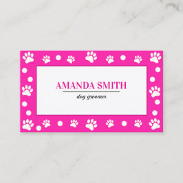 Pink & White Polka Dots Paw Prints Business Card Visitekaartje