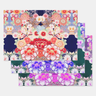 PINK WHITE RED FLOWERS Peony, Rozen Japanse Floral Inpakpapier Vel