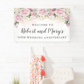 Pink White Rose Floral 50th Wedding Jubileum Spandoek (Insitu)