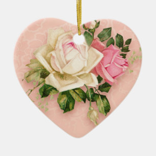 Pink & White Rose Floral Bouquet Keramisch Ornament