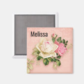 Pink & White Rose Floral Bouquet Magneet (Voorkant / Achterkant)