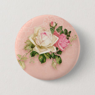 Pink & White Rose Floral Bouquet Ronde Button 5,7 Cm