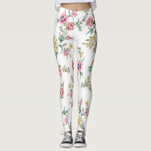 Pink White Rose Floral gepatterd | LEGGINGS (Voorkant)