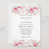 Pink White Rose Gold Floral Botanical Weddenschap Kaart (Voorkant)