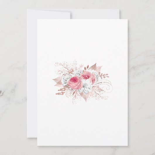 Pink White Rose Gold Floral Botanical Weddenschap Kaart (Achterkant)