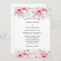 Pink White Rose Gold Floral Botanical Weddenschap