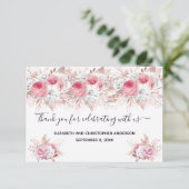 Pink White Rose Gold Floral Calligraphy Weddenscha Bedankkaart (Staand voorkant)