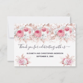 Pink White Rose Gold Floral Calligraphy Weddenscha Bedankkaart