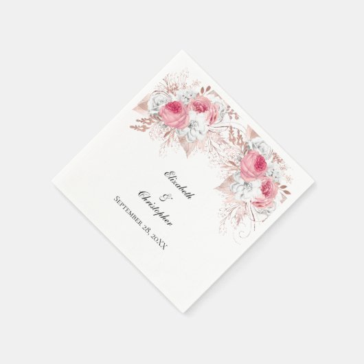 Pink White Rose Gold Floral Elegant Wedding Servet (Hoek)