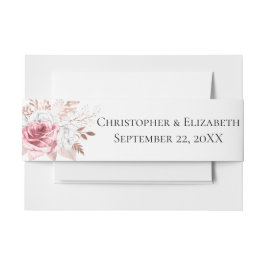Pink White Rose Gold Floral Elegant Wedding Uitnodigingen Wikkel