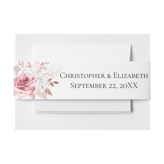 Pink White Rose Gold Floral Elegant Wedding Uitnodigingen Wikkel (Voorkant Voorbeeld)