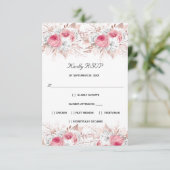 Pink White Rose Gold Floral Formal Elegant Wedding RSVP Kaartje (Staand voorkant)