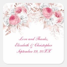 Pink White Rose Gold Floral Trendy Wedding Vierkante Sticker