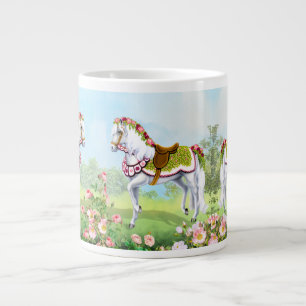 Pink White Rose Parade Paard Grote Koffiekop