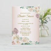 Pink White Rose Watercolor Greenery Bridal Shower Kaart (Staand voorkant)