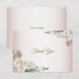 Pink White Rose Watercolor Greenery Wedding Bedankkaart