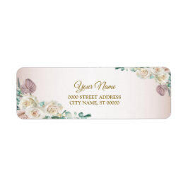 Pink White Rose Watercolor Wedding Return Address Etiket