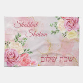 PInk White Roses op Marble Waterverf Shabbat Theedoek (Horizontaal)