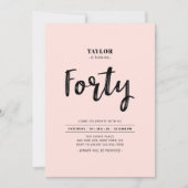 Pink & White Simple 40th Birthday Party Kaart (Voorkant)