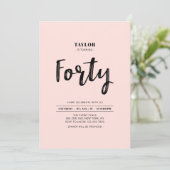 Pink & White Simple 40th Birthday Party Kaart (Staand voorkant)