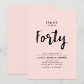 Pink & White Simple 40th Birthday Party Kaart (Voorkant / Achterkant)