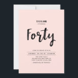 Pink & White Simple 40th Birthday Party Kaart<br><div class="desc">Viel je speciale dag in met deze eenvoudige,  stijlvolle uitnodiging voor het 40ste verjaardagsfeest. Dit ontwerp kenmerkt een kic borstelmanuscript met een schone lay-out in roze & witte kleurencombinatie. Meer design beschikbaar in mijn winkel BaraBomDesign.</div>