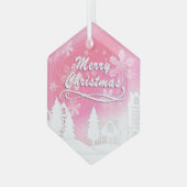 Pink White Snow House Merry kerst Glas Ornament (Voorkant links)