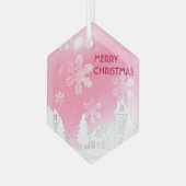Pink White Snow House Merry kerst Glas Ornament (Voorkant links)