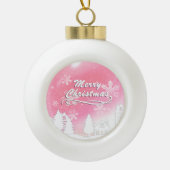 Pink White Snow House Merry kerst Keramische Bal Ornament (Voorkant)