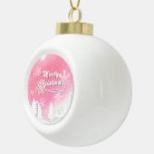 Pink White Snow House Merry kerst Keramische Bal Ornament (Rechts)