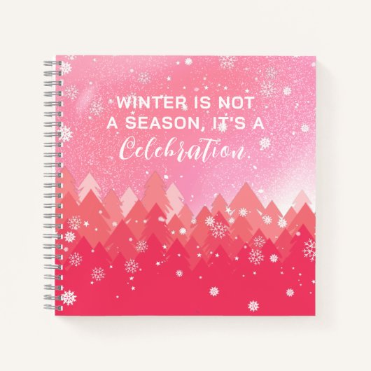 Pink White Snow Peaceful Forest Winter Quote Notitieboek (Voorkant)