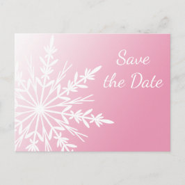 Pink White Snowflake Winter Wedding Save the Date Aankondigingskaart