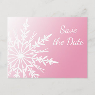 Pink White Snowflake Winter Wedding Save the Date Aankondigingskaart