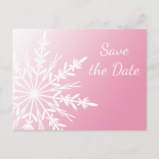 Pink White Snowflake Winter Wedding Save the Date Aankondigingskaart (Voorkant)