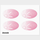 Pink White Snowflake Winter Wedding Save the Date Ovale Sticker (Vel)