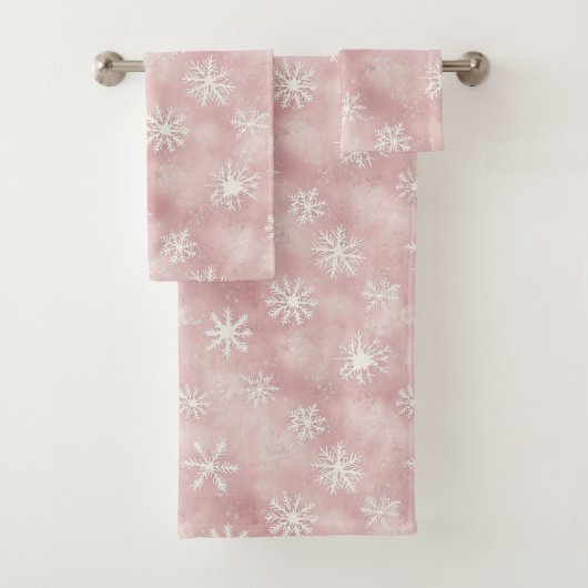 Pink White Snowflakes Christmas Bad Handdoek (Insitu)