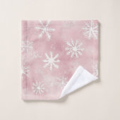 Pink White Snowflakes Christmas Bad Handdoek (Wasdoekje)