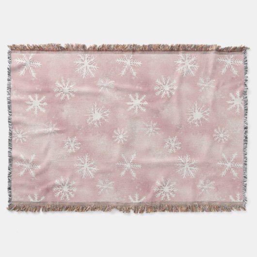 Pink White Snowflakes Christmas Deken (Voorkant)