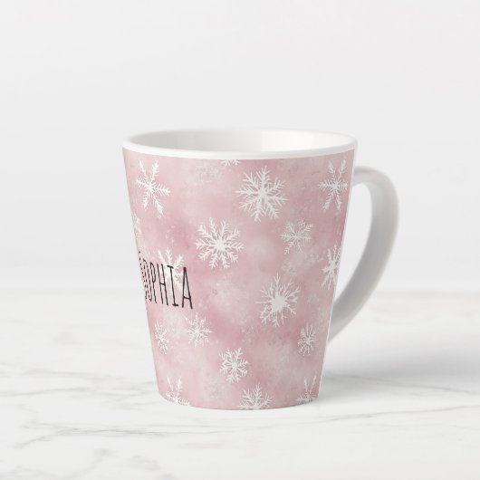 Pink White Snowflakes Christmas Latte Mok (Rechterhoek)