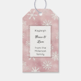 Pink White Snowflakes Christmas Rectangle Cadeaulabel