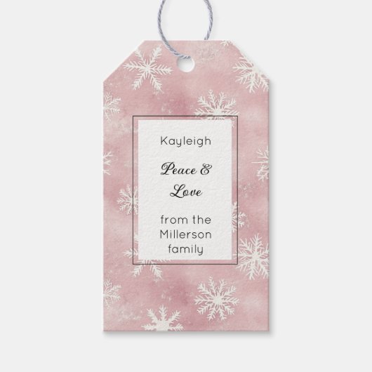 Pink White Snowflakes Christmas Rectangle   Cadeaulabel (Voorkant)