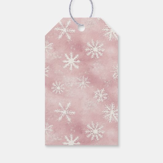 Pink White Snowflakes Christmas Rectangle Cadeaulabel (Achterkant)