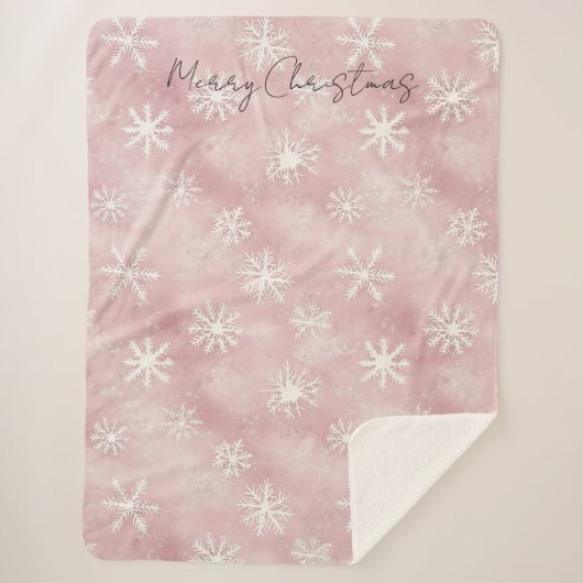 Pink White Snowflakes Christmas Sherpa Deken (Voorkant)
