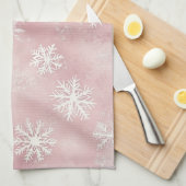 Pink White Snowflakes Christmas Theedoek (Quarter Fold)