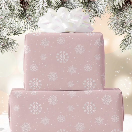 Pink White Snowflakes Pattern Christmas Holiday Cadeaupapier