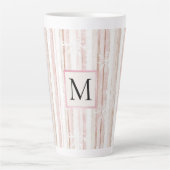 Pink White Snowflakes Stripes Monogram Latte Mok (Voorkant)