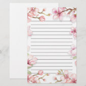 Pink White Spring Floral Lined Briefpapier (Voorkant / Achterkant)