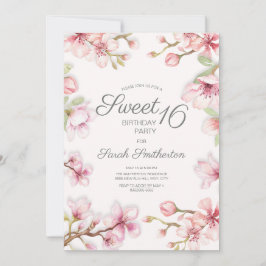 Pink White Springtime Floral Sweet 16 Birthday Kaart